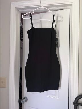 Lulus Black Bodycon Mini Dress with Adjustable Straps and Back Zipper, Size XS
